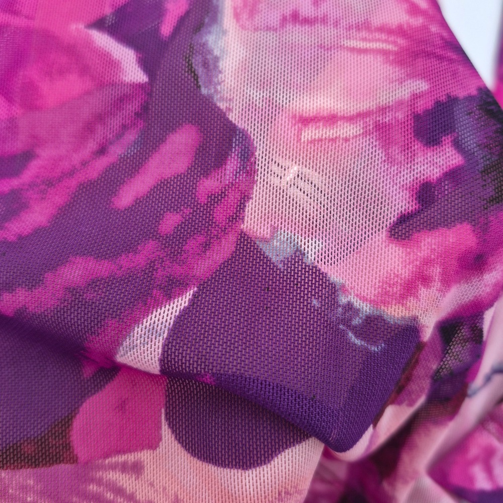 White House Black Market Mesh Turtleneck Floral Pansy Top Purple Small 570353360 - Picture 4 of 6